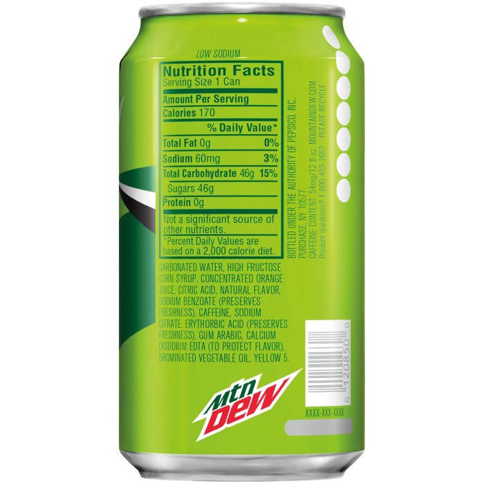 Mountain dew nutrition facts