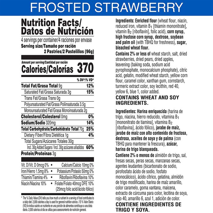 Pop nutrition tarts cinnamon label facts sugar brown panel full