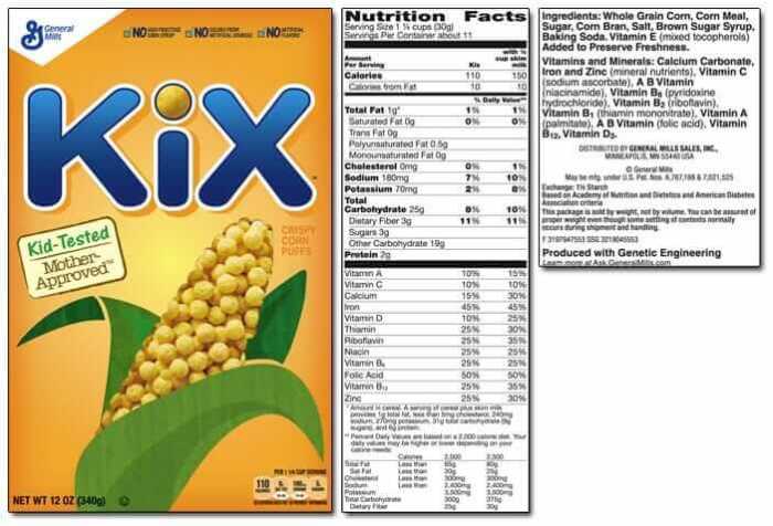 Kix cereal nutrition facts