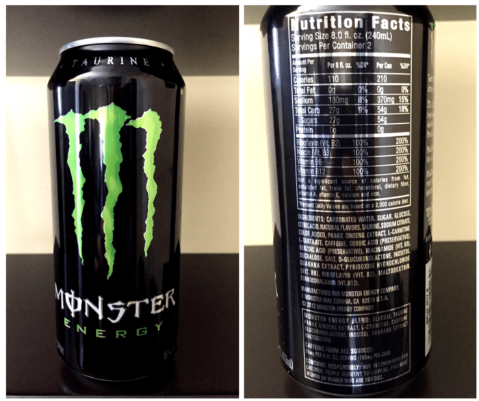 Monster energy label nutrition drink rockstar drinks sidestep aisle rules labels beverage some times york business